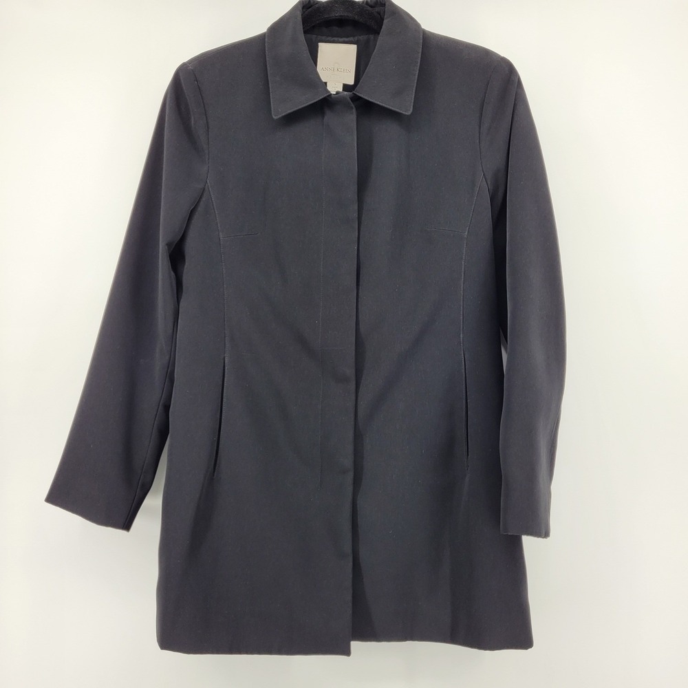 Anne Klein 2 Petite Small Black Minimalist Car Coat Jacket Classic Trench VTG